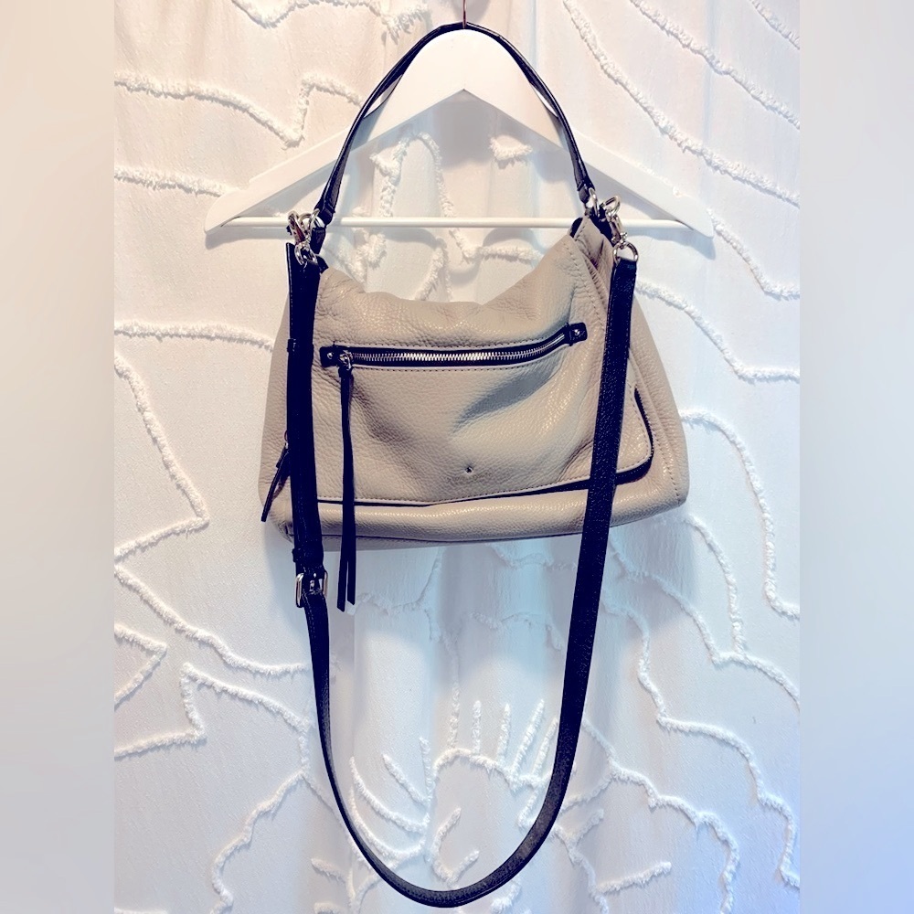 Kate Spade Beige Pebbled Leather Shoulder Crossbody Bag Black Strap Purse